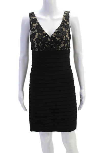 Eliza J Womens Lace Jeweled V Neck Sleeveless Body Con Dress Black Size 2