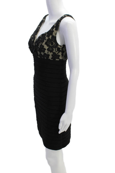 Eliza J Womens Lace Jeweled V Neck Sleeveless Body Con Dress Black Size 2