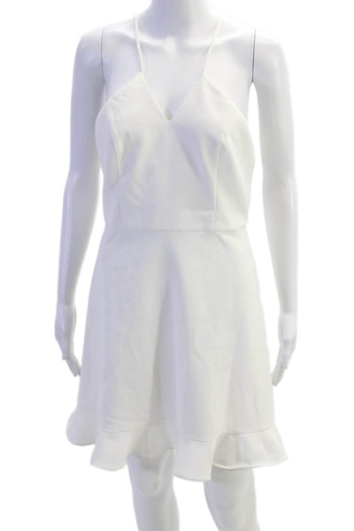 Aidan by Aidan Mattox Womens V Neck A Line Ruffle Hem A Line Dress White Size 4