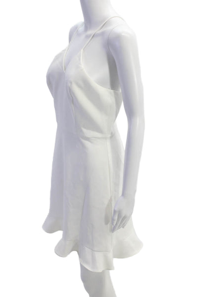 Aidan by Aidan Mattox Womens V Neck A Line Ruffle Hem A Line Dress White Size 4
