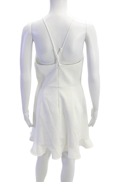 Aidan by Aidan Mattox Womens V Neck A Line Ruffle Hem A Line Dress White Size 4