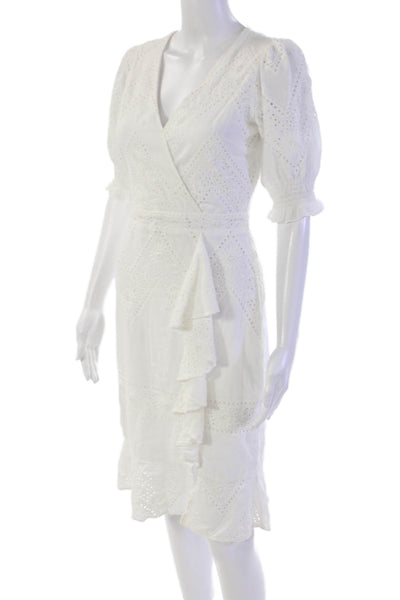 Yumi Kim Womens Back Zip Short Sleeve Ruffled Eyelet Dress White Size Small