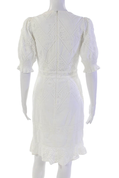 Yumi Kim Womens Back Zip Short Sleeve Ruffled Eyelet Dress White Size Small