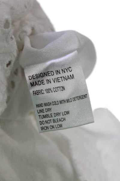 Yumi Kim Womens Back Zip Short Sleeve Ruffled Eyelet Dress White Size Small