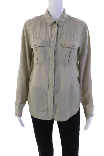 Sandro Womens Long Sleeve Button Front Collared Lightweight Shirt Brown Size 1