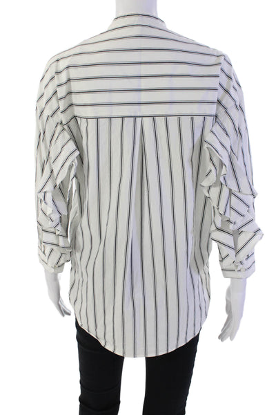 Joie Womens Button Front Long Sleeve Crew Neck Striped Shirt White Black 2XS