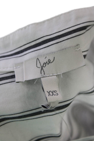 Joie Womens Button Front Long Sleeve Crew Neck Striped Shirt White Black 2XS