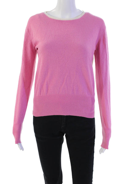 See by Chloe Womens Long Sleeve Scoop Neck Sweater Pink White Wool Size Medium