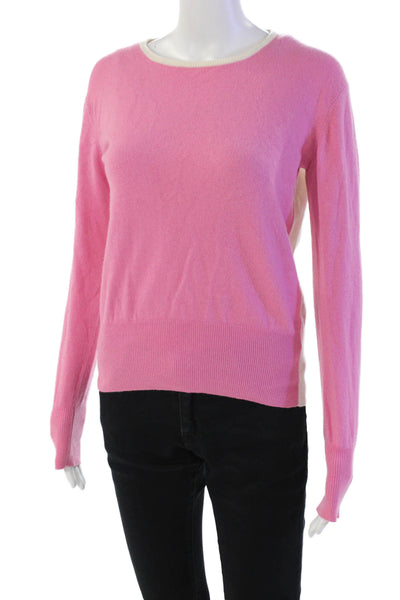 See by Chloe Womens Long Sleeve Scoop Neck Sweater Pink White Wool Size Medium