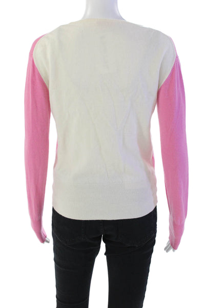 See by Chloe Womens Long Sleeve Scoop Neck Sweater Pink White Wool Size Medium
