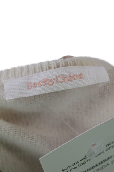 See by Chloe Womens Long Sleeve Scoop Neck Sweater Pink White Wool Size Medium