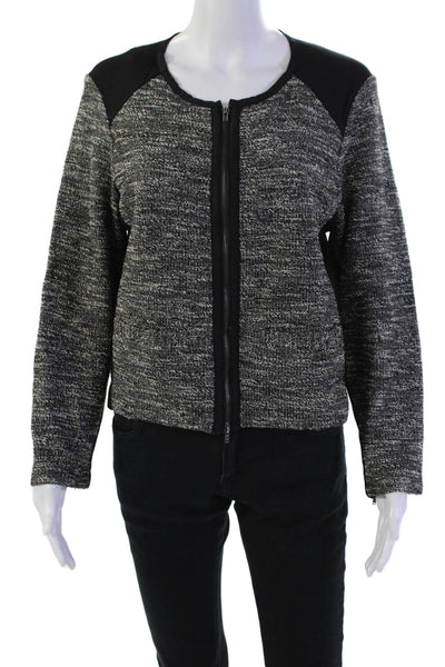 Eileen Fisher Womens Cotton Blend 2 Pocket Round Neck Zip Up Jacket Gray Size L