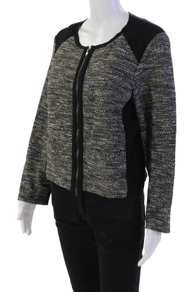 Eileen Fisher Womens Cotton Blend 2 Pocket Round Neck Zip Up Jacket Gray Size L