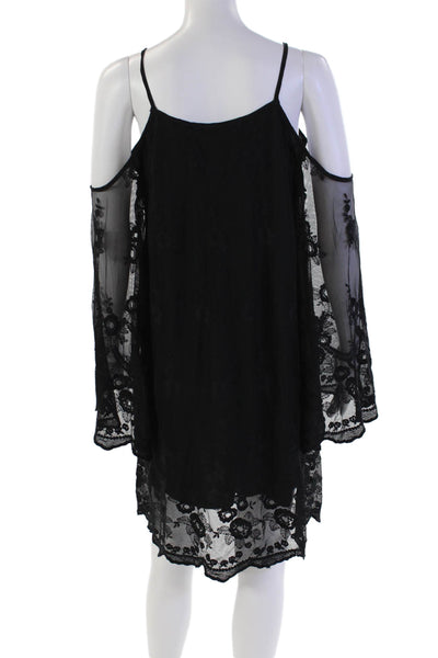 Elan Womens Floral Lace Long Sleeve Cold Shoulder Mini Dress Black Size M