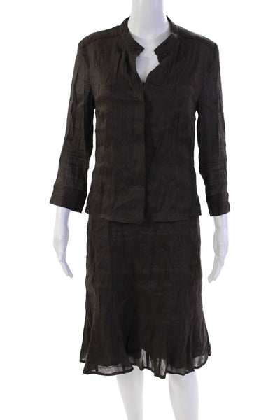 Piazza Sempione Womens Linen Blend Blouse Top + Dress Set Brown Size 46 42