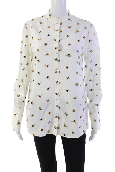 Victoria Beckham Womens Cotton Bee Print Button Up Blouse Top White Size S