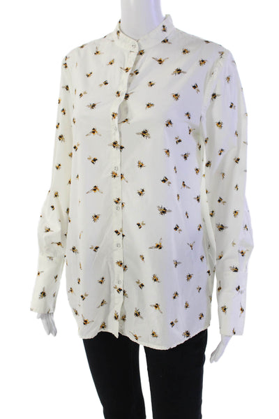 Victoria Beckham Womens Cotton Bee Print Button Up Blouse Top White Size S