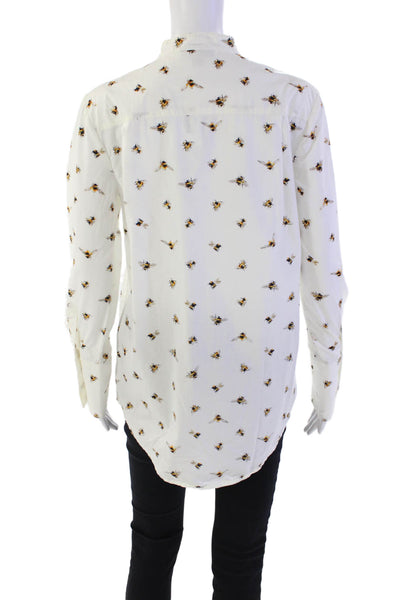 Victoria Beckham Womens Cotton Bee Print Button Up Blouse Top White Size S