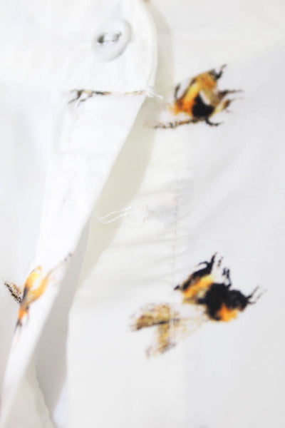 Victoria Beckham Womens Cotton Bee Print Button Up Blouse Top White Size S