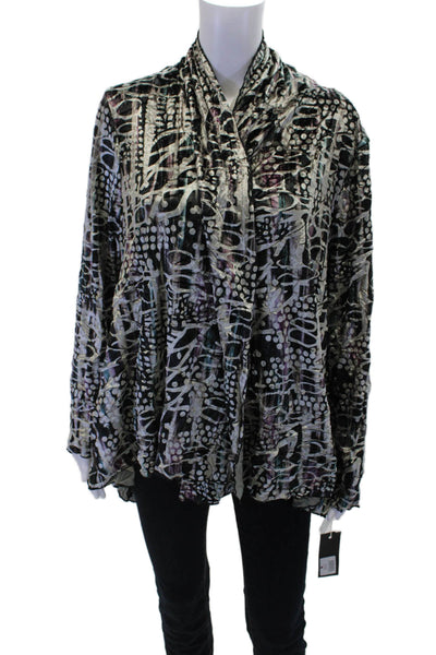 KOzan Womens Velvet Open Front Abstract Print Waterfall Jacket Multi Size L