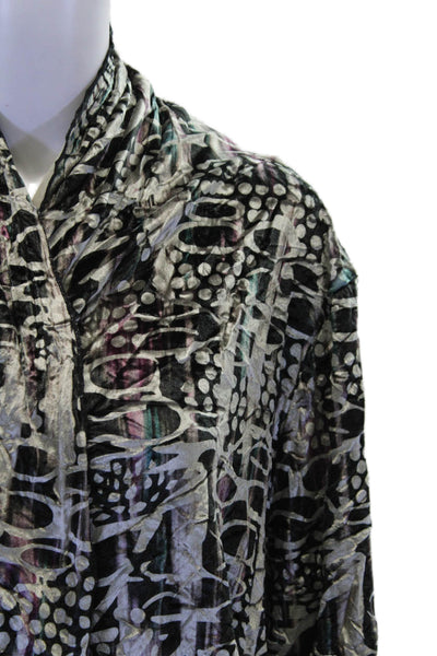 KOzan Womens Velvet Open Front Abstract Print Waterfall Jacket Multi Size L