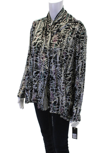 KOzan Womens Velvet Open Front Abstract Print Waterfall Jacket Multi Size L