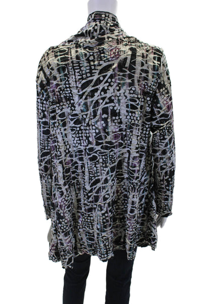 KOzan Womens Velvet Open Front Abstract Print Waterfall Jacket Multi Size L