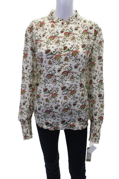 Go Silk Womens Long Sleeve Half Zip Floral Print Blouse Beige Size XL