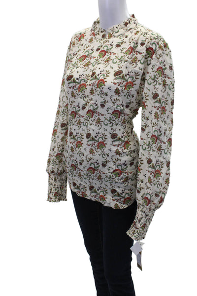 Go Silk Womens Long Sleeve Half Zip Floral Print Blouse Beige Size XL