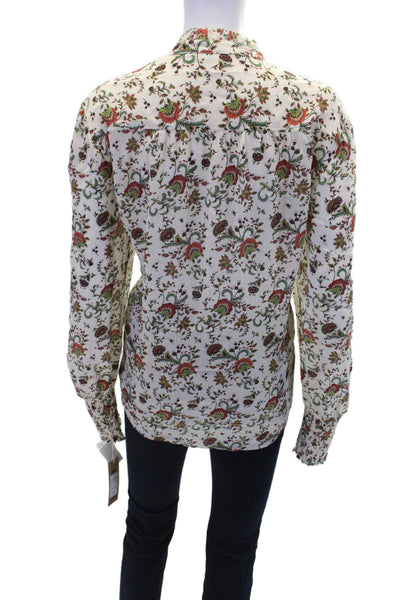 Go Silk Womens Long Sleeve Half Zip Floral Print Blouse Beige Size XL