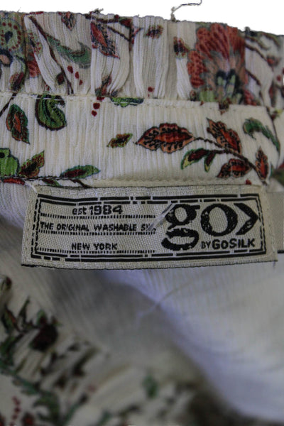 Go Silk Womens Long Sleeve Half Zip Floral Print Blouse Beige Size XL