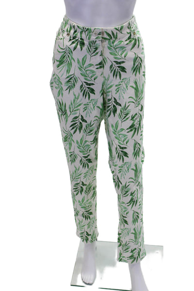 J. Mclaughlin Womens Cotton Leaf Print Slim Straight Leg Pants Green Size 14