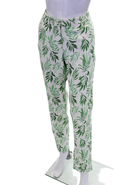 J. Mclaughlin Womens Cotton Leaf Print Slim Straight Leg Pants Green Size 14
