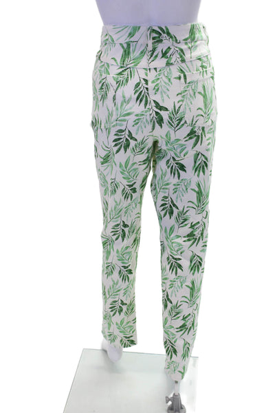 J. Mclaughlin Womens Cotton Leaf Print Slim Straight Leg Pants Green Size 14