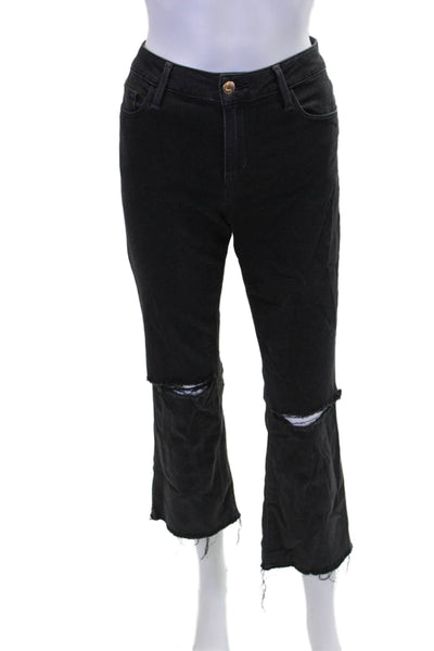 Joes Womens Olivia Mid Rise Distressed Cropped Flare Jeans Black Size 28