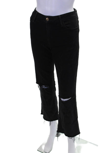 Joes Womens Olivia Mid Rise Distressed Cropped Flare Jeans Black Size 28