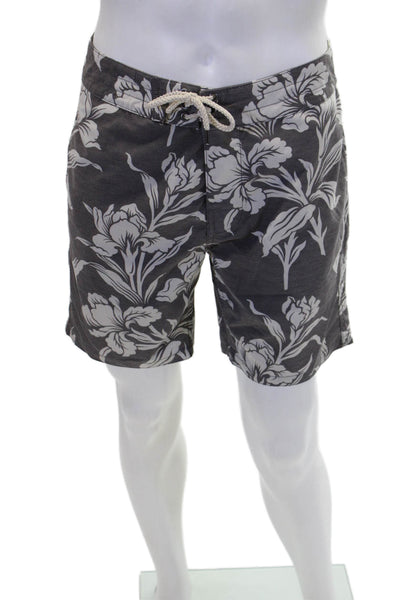 Faherty Mens Floral Print Lace Up Detail Casual Shorts Gray Size 30