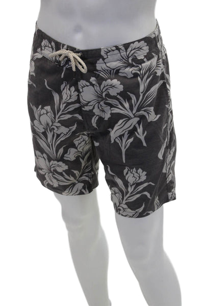 Faherty Mens Floral Print Lace Up Detail Casual Shorts Gray Size 30