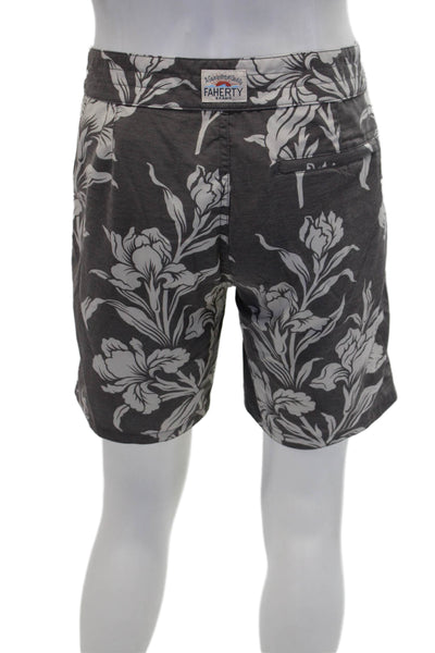 Faherty Mens Floral Print Lace Up Detail Casual Shorts Gray Size 30
