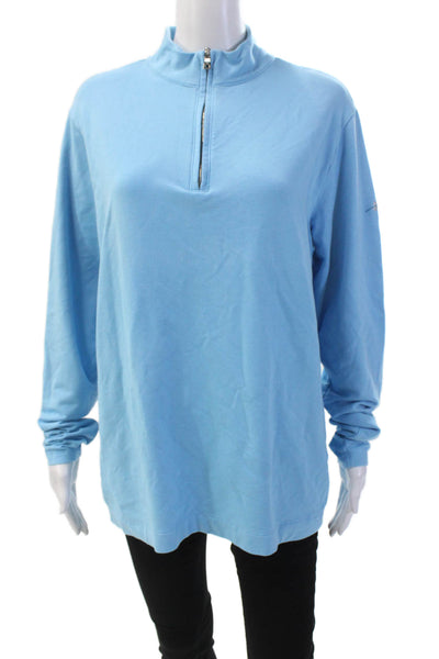Peter Millar Womens Cotton Blend Pullover Quarter Zip Mock Neck Top Blue Size M