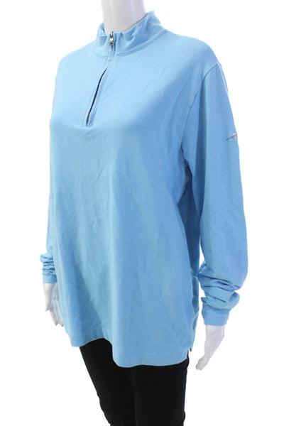 Peter Millar Womens Cotton Blend Pullover Quarter Zip Mock Neck Top Blue Size M