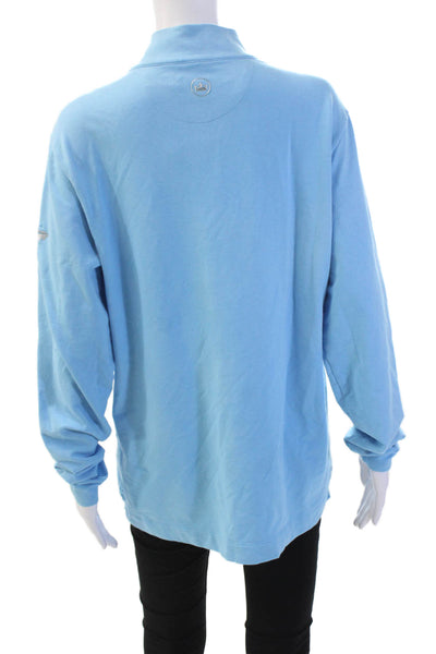 Peter Millar Womens Cotton Blend Pullover Quarter Zip Mock Neck Top Blue Size M