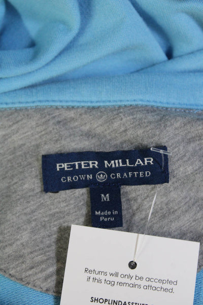 Peter Millar Womens Cotton Blend Pullover Quarter Zip Mock Neck Top Blue Size M