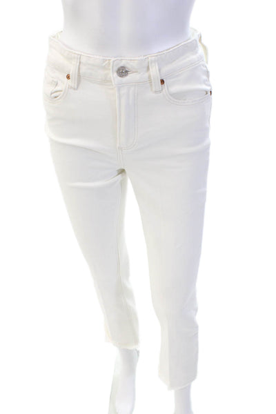 Paige Womens Cotton Colette Crop Flare Zip Fly Fray Hem Jeans White Size 26