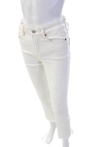 Paige Womens Cotton Colette Crop Flare Zip Fly Fray Hem Jeans White Size 26
