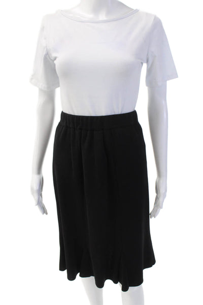 Misook Womens Elastic Waist Straight Pencil Pleated Hem Skirt Black Size XS