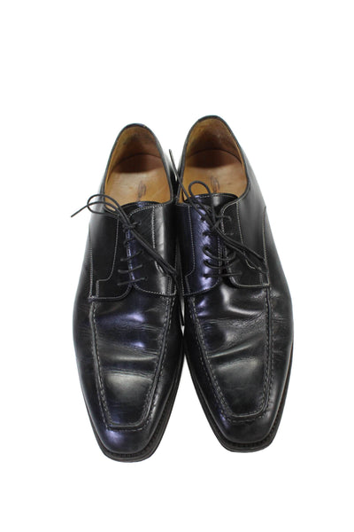 Santoni Mens Leather Square Toe Lace-Up Dress Oxford Shoes Black Size 10.5