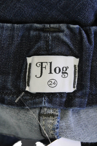 Flog Womens Cotton Denim Elastic Waist Mid-Rise Bootcut Jeans Blue Size 24