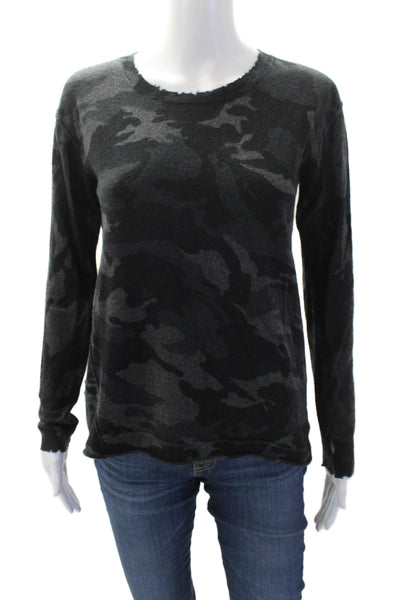 Generation Love Womens Cashmere Knit Camouflage Print Sweater Top Black Size XS