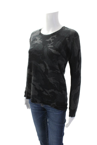 Generation Love Womens Cashmere Knit Camouflage Print Sweater Top Black Size XS